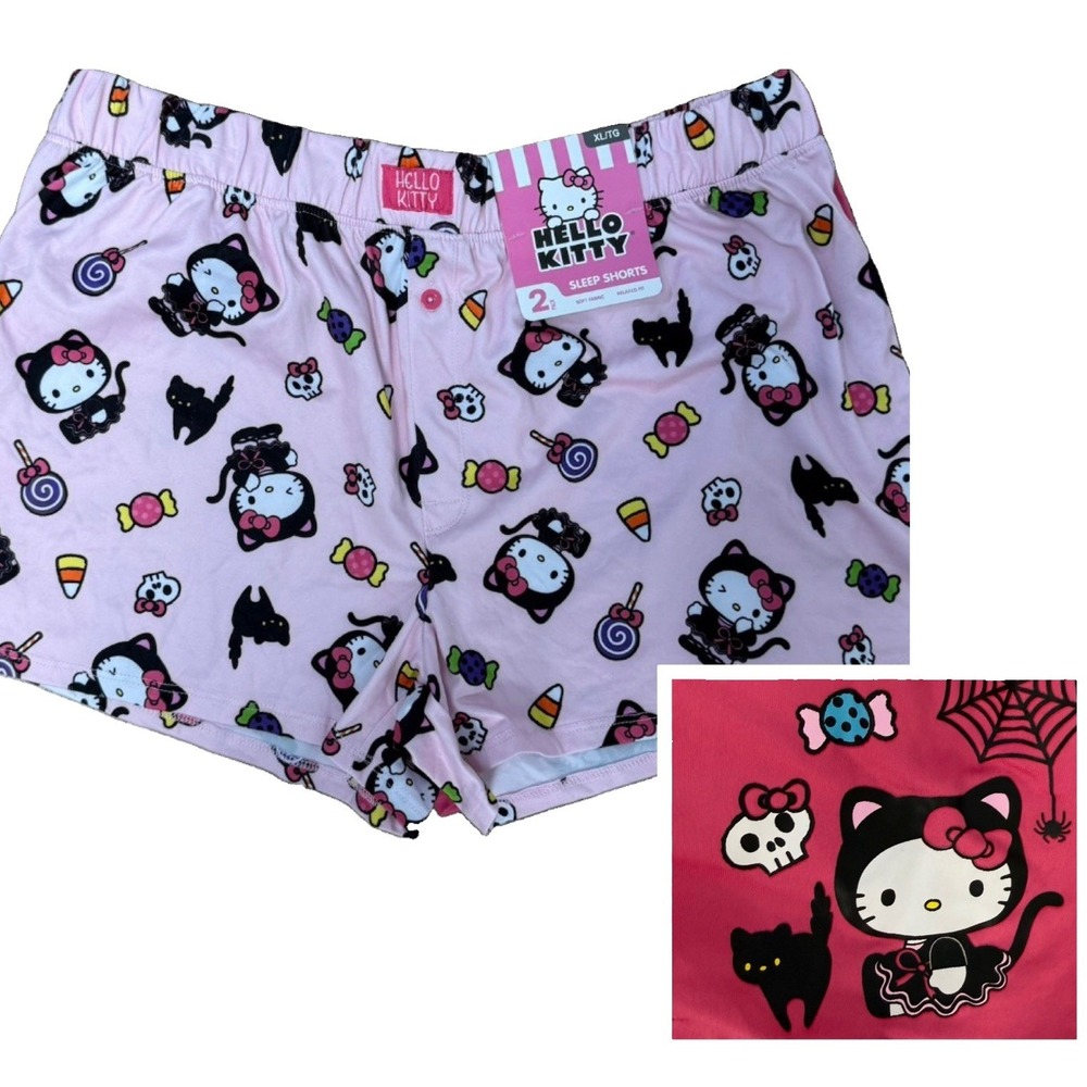 NWT Hello Kitty Halloween Print  Sleep Shorts Set XL Pink Pajamas Lounge 2 Piece